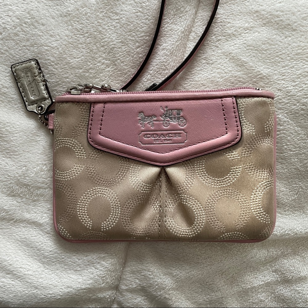 Coach Small Pink Cream Wristlet